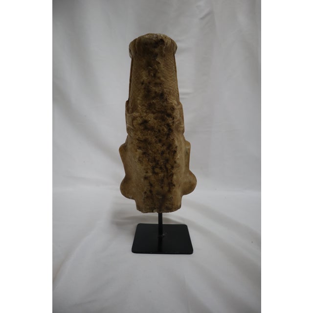 Hand Carved Stone Head of Indian Deity Statue on Stand For Sale In Portland, OR - Image 6 of 12