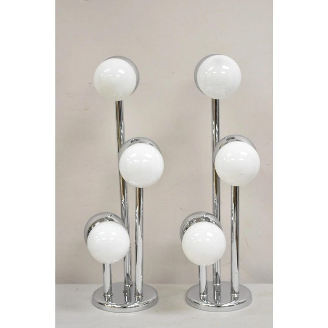 Mid 20th Century Vintage Mid Century Modern Chrome Ball Space Age 3 Light Table Lamp - A Pair For Sale - Image 5 of 12