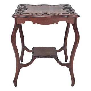 Antique 1890s English Rococo Revival Mahogany Lamp Table With Carved Shells For Sale