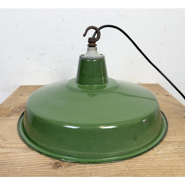 Industrial Green Enamel Factory Pendant Lamp, 1960s For Sale - Image 9 of 17