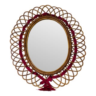 Vintage Franco Albini Bamboo Rattan Mirror With Sash For Sale