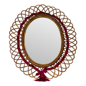 Vintage Franco Albini Bamboo Rattan Mirror With Sash