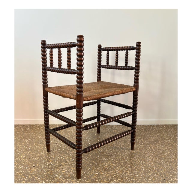 Nice so called “bobbin” wooden stool or small bench, 1st half 20th century, The Netherlands. Frame made of wood shaped...