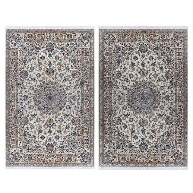 Cream Middle Eastern Nain Rugs in Cork and Silk, Set of 2 For Sale - Image 8 of 8