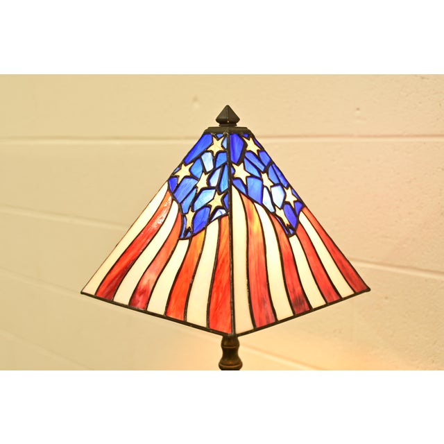 Arts & Crafts Table Lamp With American Flag Stained Glass Shade For Sale - Image 10 of 13