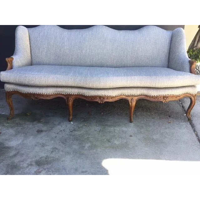 Sky Blue 18th Century French Walnut Camel Back Sofa For Sale - Image 8 of 13
