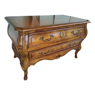 Vintage Drexel Heritage French Provincial Fruitwood Bombe Bombe Low Commode Nightstand Chest For Sale