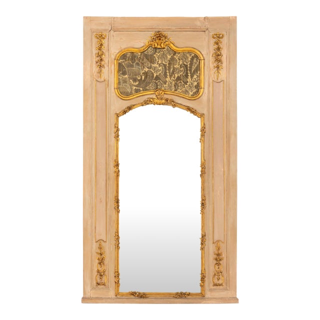 Louis XV Pink & Giltwood Trumeau Mirror, 18th C. For Sale