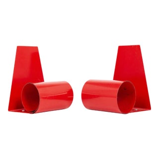 Antique English Art Deco Red Metal Bookends 1940s For Sale