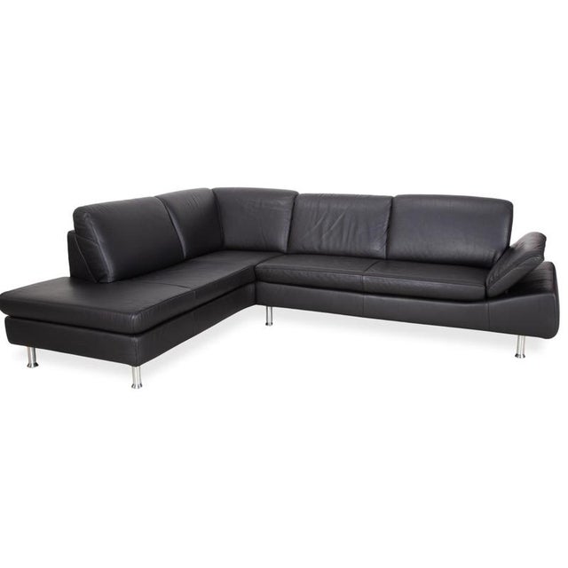Modern Leather Corner Black Sofa with Manual Function by Ewald Schillig For Sale - Image 3 of 17