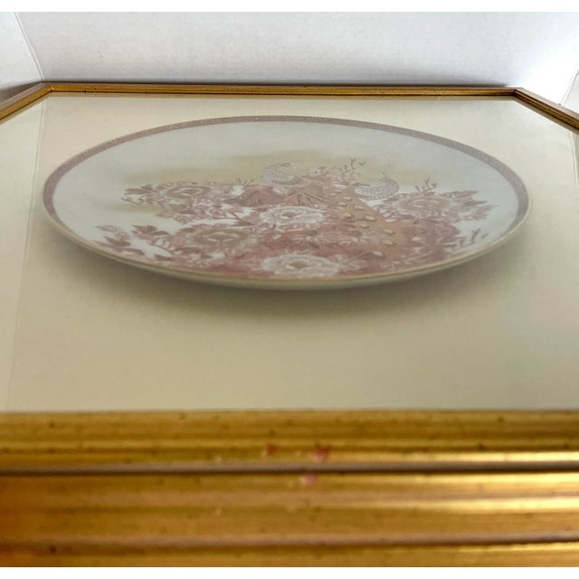 Pair of Framed Antique Kutani Japanese Peacock Plates For Sale - Image 9 of 13