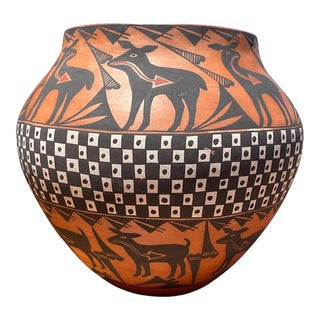 1960s Acoma Pueblo Red Heart Line Native American Vessel Vase by Mildred Antonio For Sale