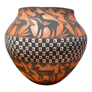 1960s Acoma Pueblo Red Heart Line Native American Vessel Vase by Mildred Antonio