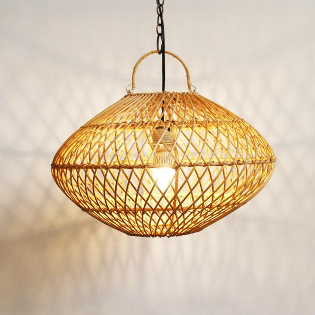 Contemporary Coastal Modern Rattan Orb Pendant Light For Sale - Image 3 of 5