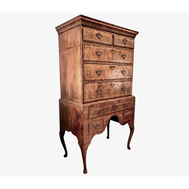 Wood 19th Century English Burled Walnut Highboy Chest on Stand For Sale - Image 7 of 18