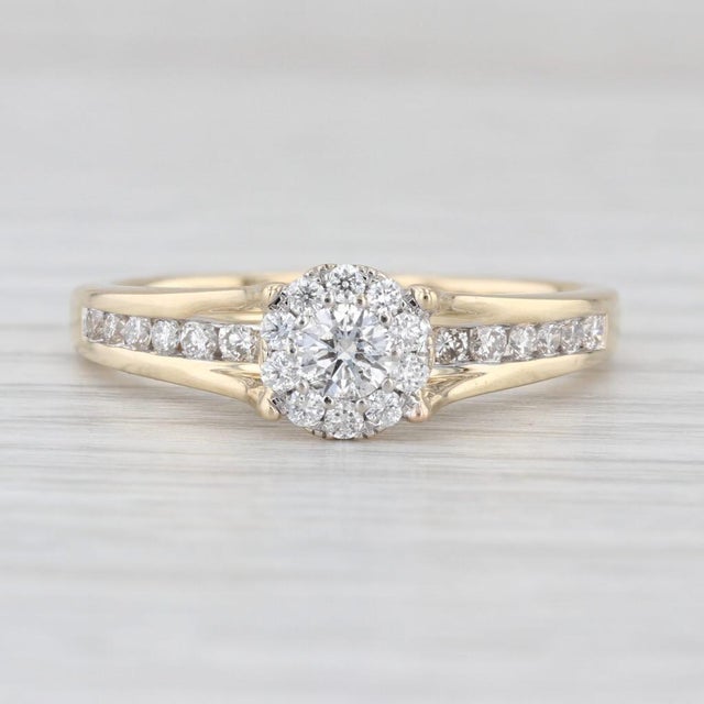 2010s 0.56ctw Diamond Cluster Engagement Ring 14k Yellow Gold Size 8.5 Cathedral Band For Sale - Image 5 of 8