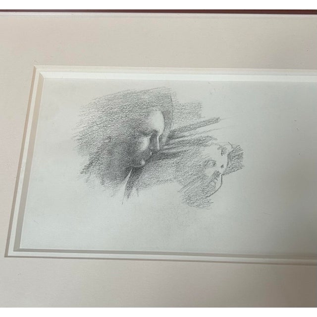 Contemporary original “Virgin and Child” drawing based off of Madonna and Child sculpture in the Church of St Augustine in...