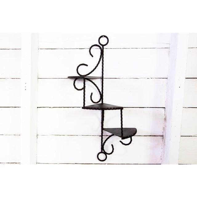 Vintage Texana Twisted Metal Rope Three Tier Plant Stand Bathroom Corner Shelf Unit For Sale In San Antonio - Image 6 of 6