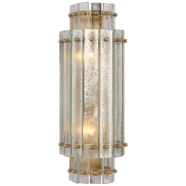 Carrier & Company for Visual Comfort Signature Cadence Small Tiered Sconce in Hand-Rubbed Antique Brass with Antique Mirror For Sale
