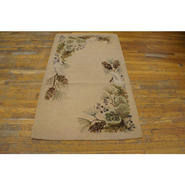 Antique American Hooked rug. Size: 3'2" x 5'6". Small Scatter Size Wool American Hooked Ivory Antique 1930s Rug, Circa...