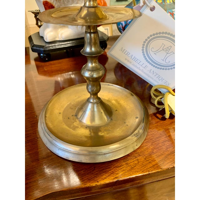 Metal Antique Continental Brass Oil Lamp For Sale - Image 7 of 11