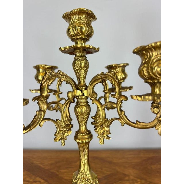 Louis XV Rococo Revival French Gilt Brass Mantel Clock Garniture, Set of 3 For Sale - Image 15 of 18
