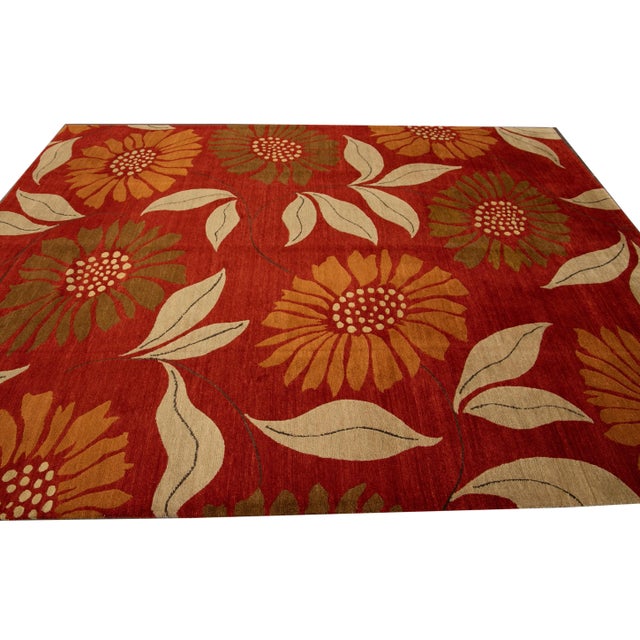 21st Century Red Contemporary Tibetan Wool Rug For Sale - Image 10 of 13