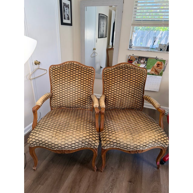 Coffee Mid 20th Century French Louis XV Style Fauteuil Armchairs (2) For Sale - Image 8 of 10