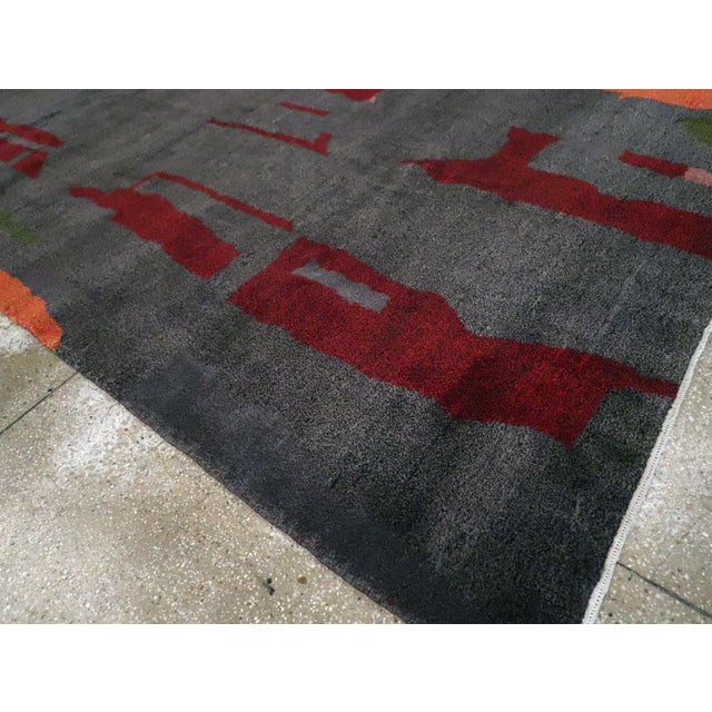 Charcoal Galerie Shabab Collection Mid-20th Century Handmade Turkish Anatolian Small Room Size Carpet For Sale - Image 8 of 10