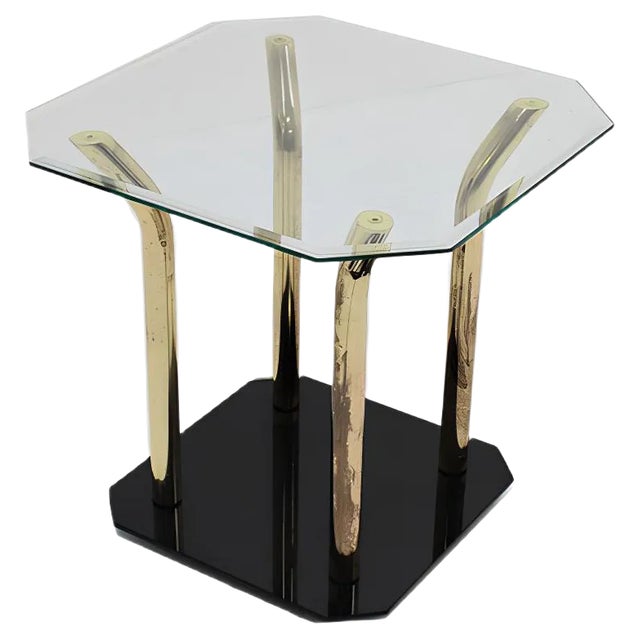 Italian Glass & Brass Side Table, 1970s For Sale