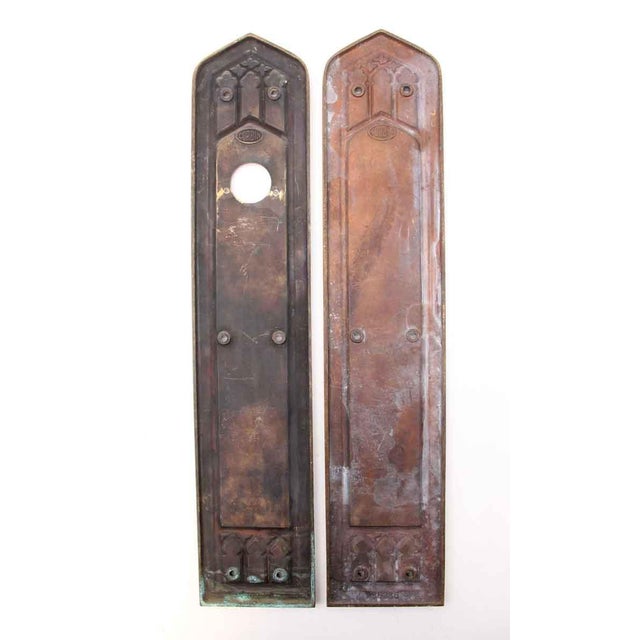Pair of Mid 20th Century Bronze Corbin Gothic Door Push Plates For Sale - Image 6 of 7