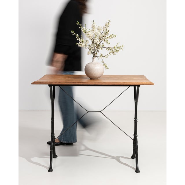 Cast Iron Bistro Table with Oak Top, Antique, France, 20th Century For Sale - Image 12 of 13