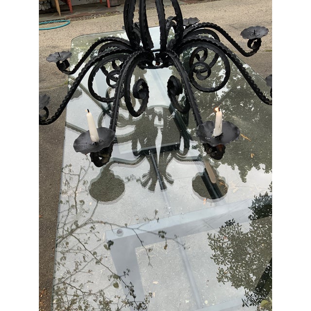 1920s Rustic Rococo Style Wrought Iron Chandlier. For Sale In Boston - Image 6 of 9
