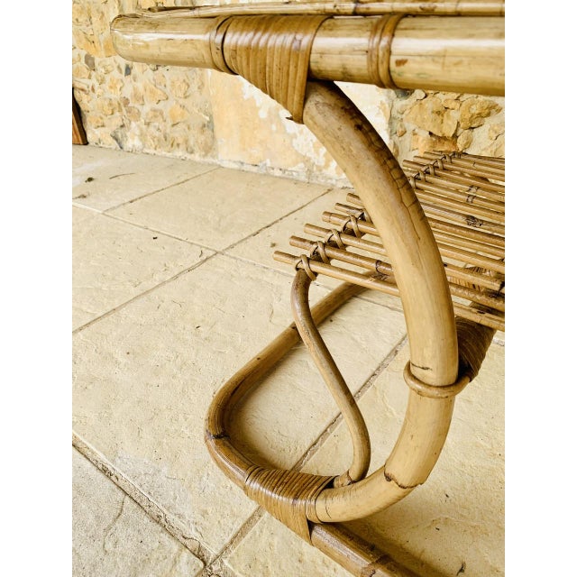Brown Mid-Century Bamboo and Rattan Coffee Table with Magazine Rack by Tito Agnoli, 1960s For Sale - Image 8 of 18