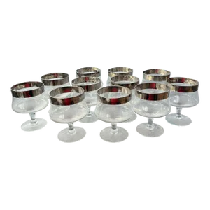 1950s Dorothy Thorpe Allegro Pattern Wine/Cocktail Glasses With Platinum Trim- Set of 11