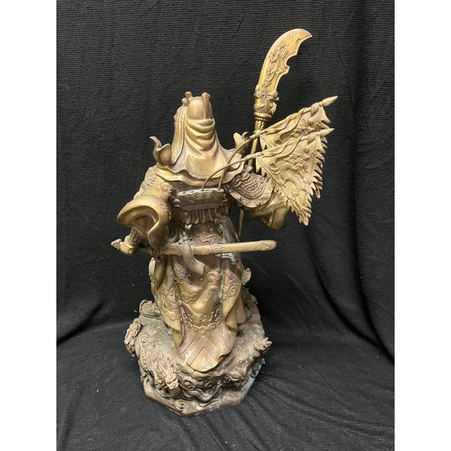 Chinese Antique Chinese Gilt Bronze Guan Yu General Statue For Sale - Image 3 of 3