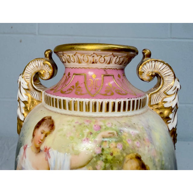Pink Rare Antique 19th Century Royal Vienna German Hand Painted Porcelain Urn Vase For Sale - Image 8 of 18