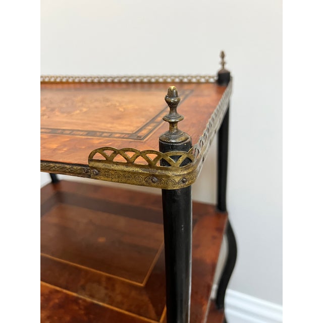 18th Century French Louis XVI 3-Tier Marquetry Inlaid Table Etagère With Ebonized Legs For Sale In Chicago - Image 6 of 8