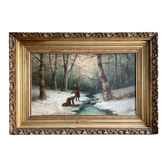 "Winter's Task" Oil on Canvas by Henry a Duessel For Sale