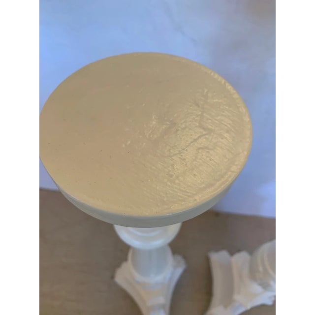 Wood Painted Carved Wood Candlesticks -A Pair For Sale - Image 7 of 10