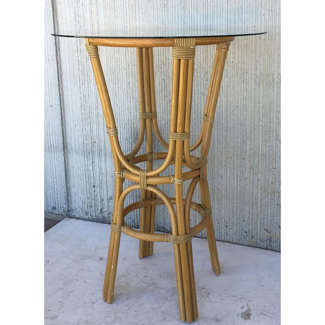 Mid 20th Century 20th Century High Round Cocktail Table in Faux Bamboo With Glass Top For Sale - Image 5 of 11