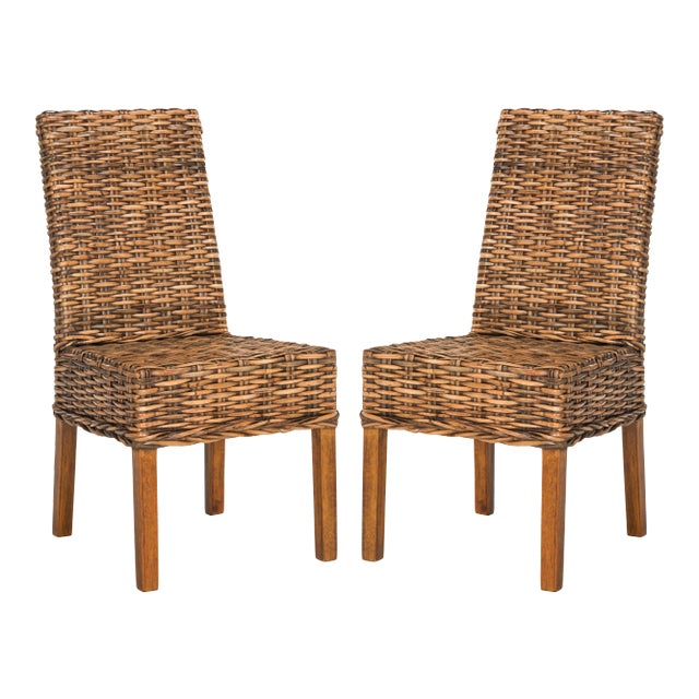 Alisa 18''H Rattan Side Chair in Brown - a Pair For Sale