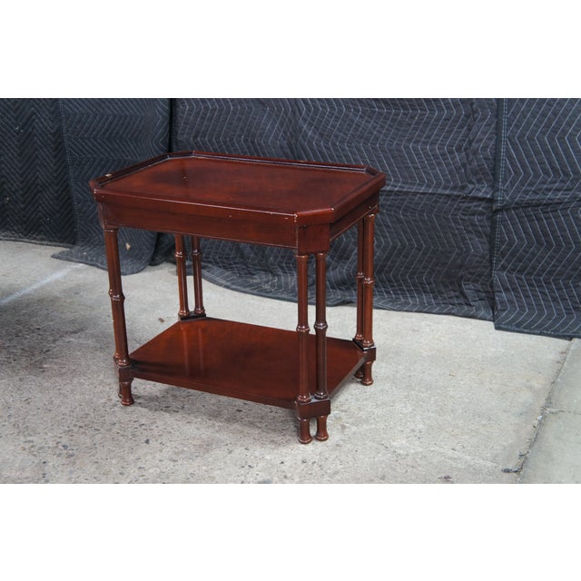 Late 20th Century 2 Bombay Company British Colonial Chinoiserie Faux Bamboo Mahogany Side Tables For Sale - Image 4 of 14