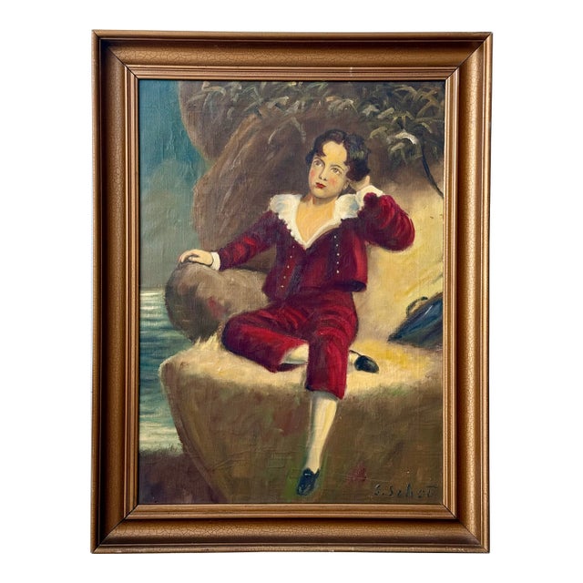 Vintage Oil Painting Portrait "The Red Boy" Framed For Sale
