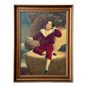 Vintage Oil Painting Portrait "The Red Boy" Framed