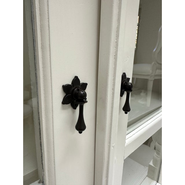 Wood Vintage White Painted Hutch Cabinet With Glass Doors For Sale - Image 7 of 12
