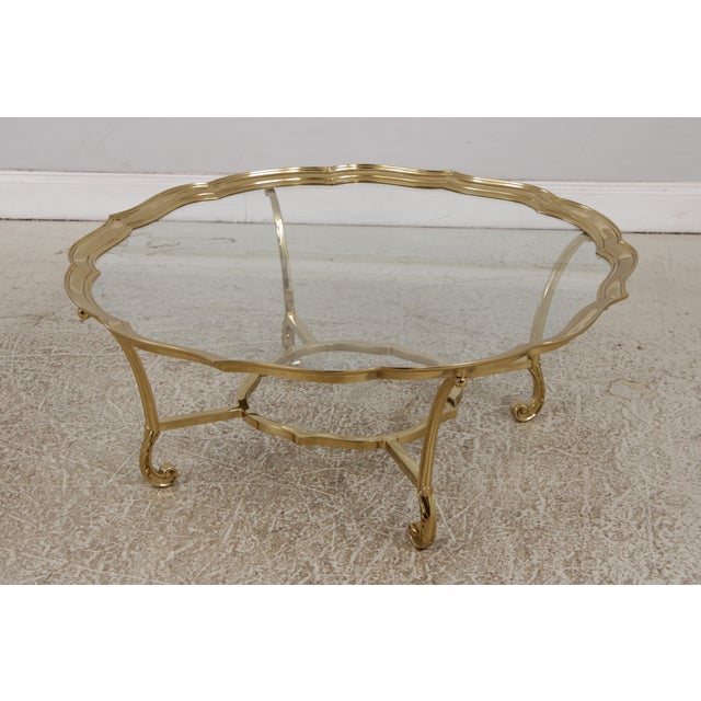 1990s Labarge Brass & Glass Cocktail Coffee Table For Sale - Image 5 of 13