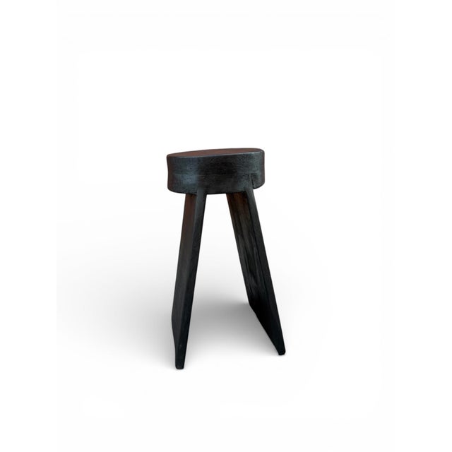 12" - Handcrafted Sculptural Solid Wood "Halo" Ebony Stool For Sale - Image 14 of 14