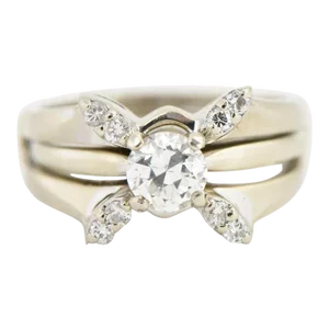 Diamond Solitaire Engagement Ring with Matching Cage Band White Gold size 5.75