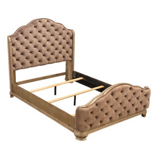 Elegant Queen Bed Featuring a Deep Tufted Upholstered Head and Footboard For Sale